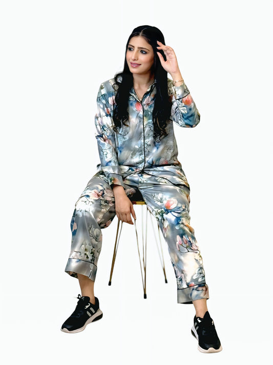 Blossom Bloom – Luxury Floral Satin Co-Ord Nightwear Set
